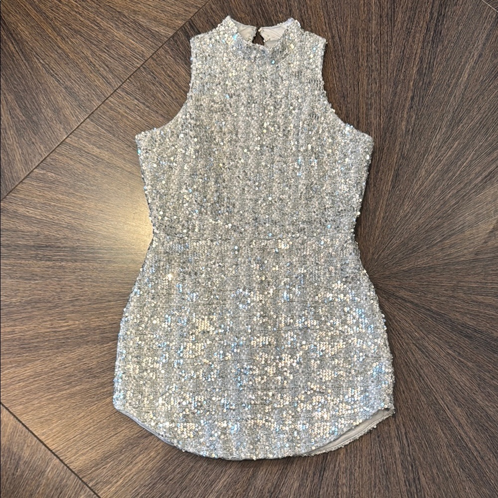 Silver Sequin Sleeveless Dress